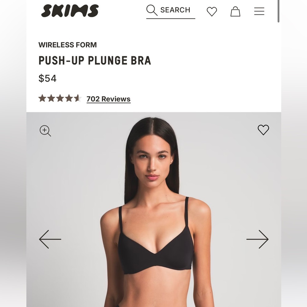 Skims Wireless Form Push-Up Plunge Bra — Black